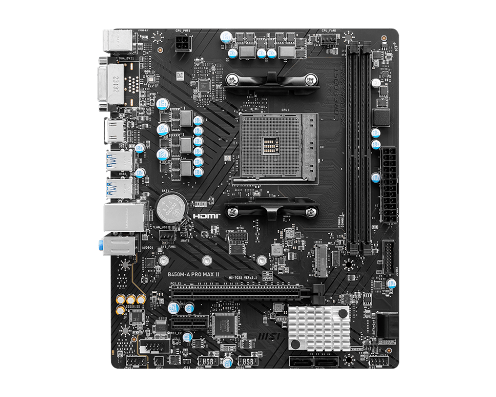 MSI PRO B450M-A MAX II Motherboard for AMD Ryzen™ 5000 Series, 4000 Series, 3000 Series, 2000 Series and 1000 Series Desktop Processor Socket AM4