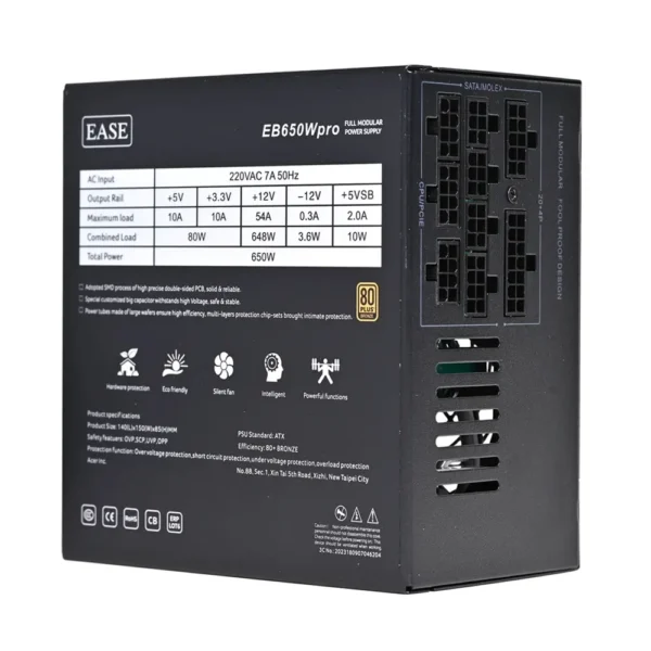 EASE EB650W Pro 650 Watt 80+ Bronze Fully Modular Power Supply - Image 2