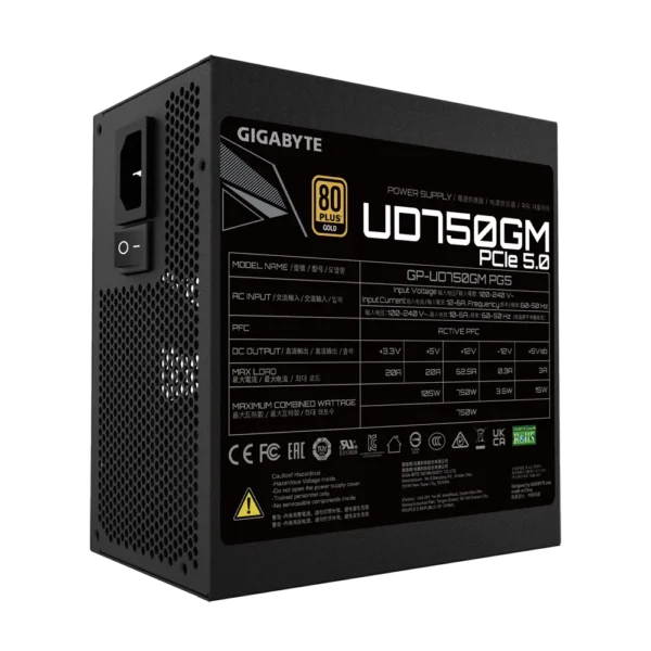 GIGABYTE 750W (PG5) 80 Plus Gold Fully Modular Power Supply UD750GM