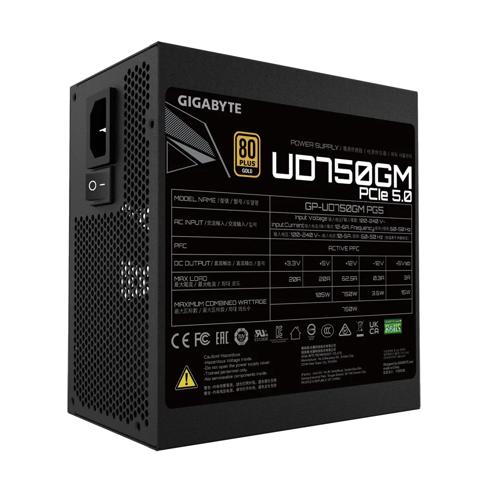 GIGABYTE 750W (PG5) 80 Plus Gold Fully Modular Power Supply UD750GM