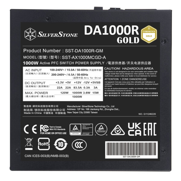 SilverStone DA1000R Gold Cybenetics Gold 1000W ATX 3.0 & PCIe 5.0 Fully Modular ATX Power Supply - Image 3